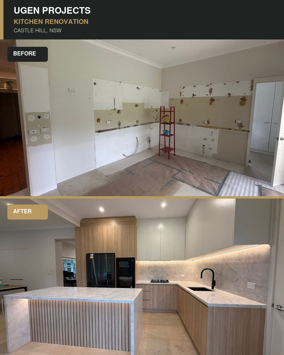 UGEN Castle Hill kitchen before cabinetry installation showing prepared walls and floor